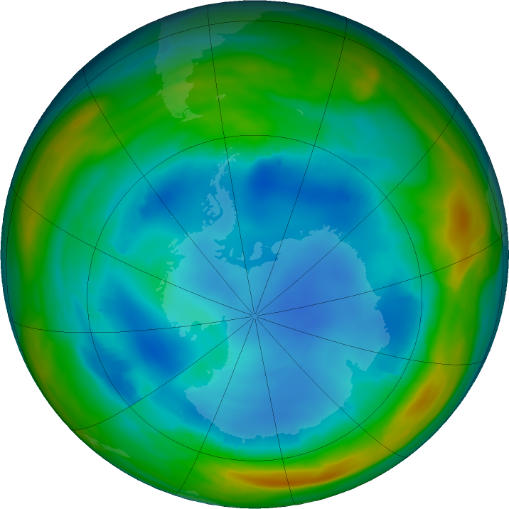 Antarctic ozone map for 30 July 2023